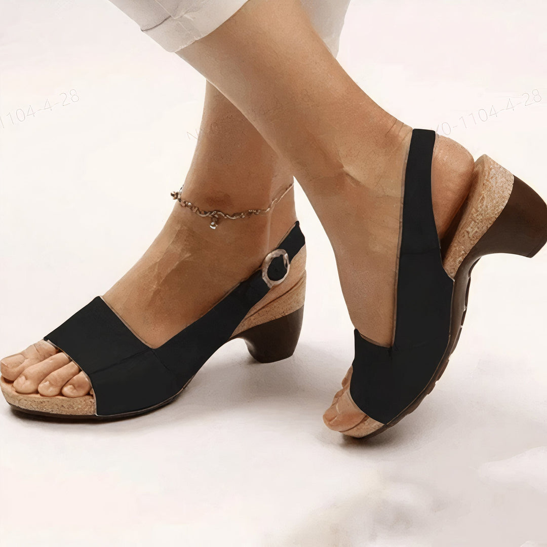 Brielle | Women's Open Toe Block Heel Slingback Sandal - Black - Image 1