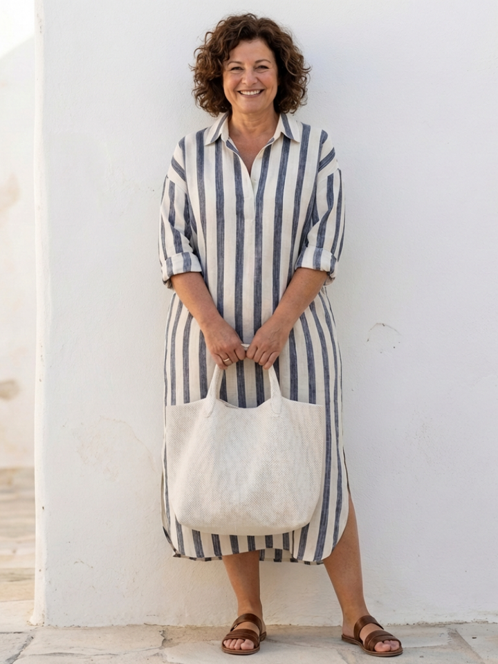 Brielle | Women's Striped Long Sleeve Midi Shirt Dress - Striped - Image 3