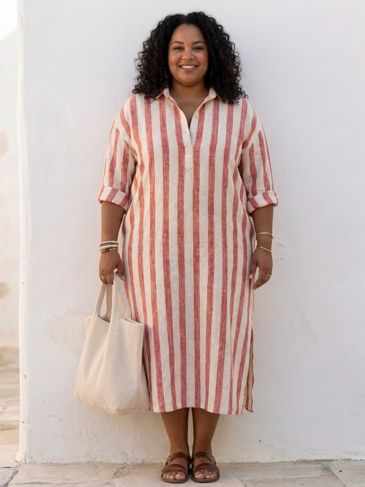 Brielle | Women's Striped Long Sleeve Midi Shirt Dress - Striped - Image 5