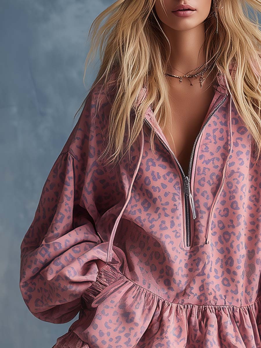 Briony | Women's Hooded Leopard Print Mini Dress - Pink - Image 4