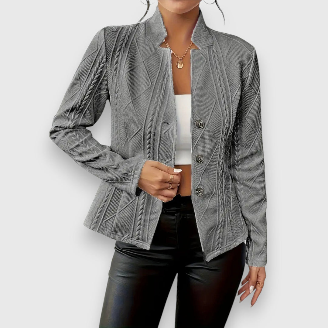 Briseis | Women's Mock Neck Cable Knit Sweater Top - Grey - Image 10