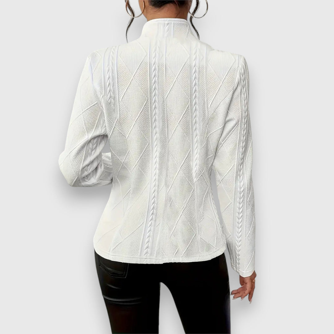 Briseis | Women's Mock Neck Cable Knit Sweater Top - Grey - Image 3