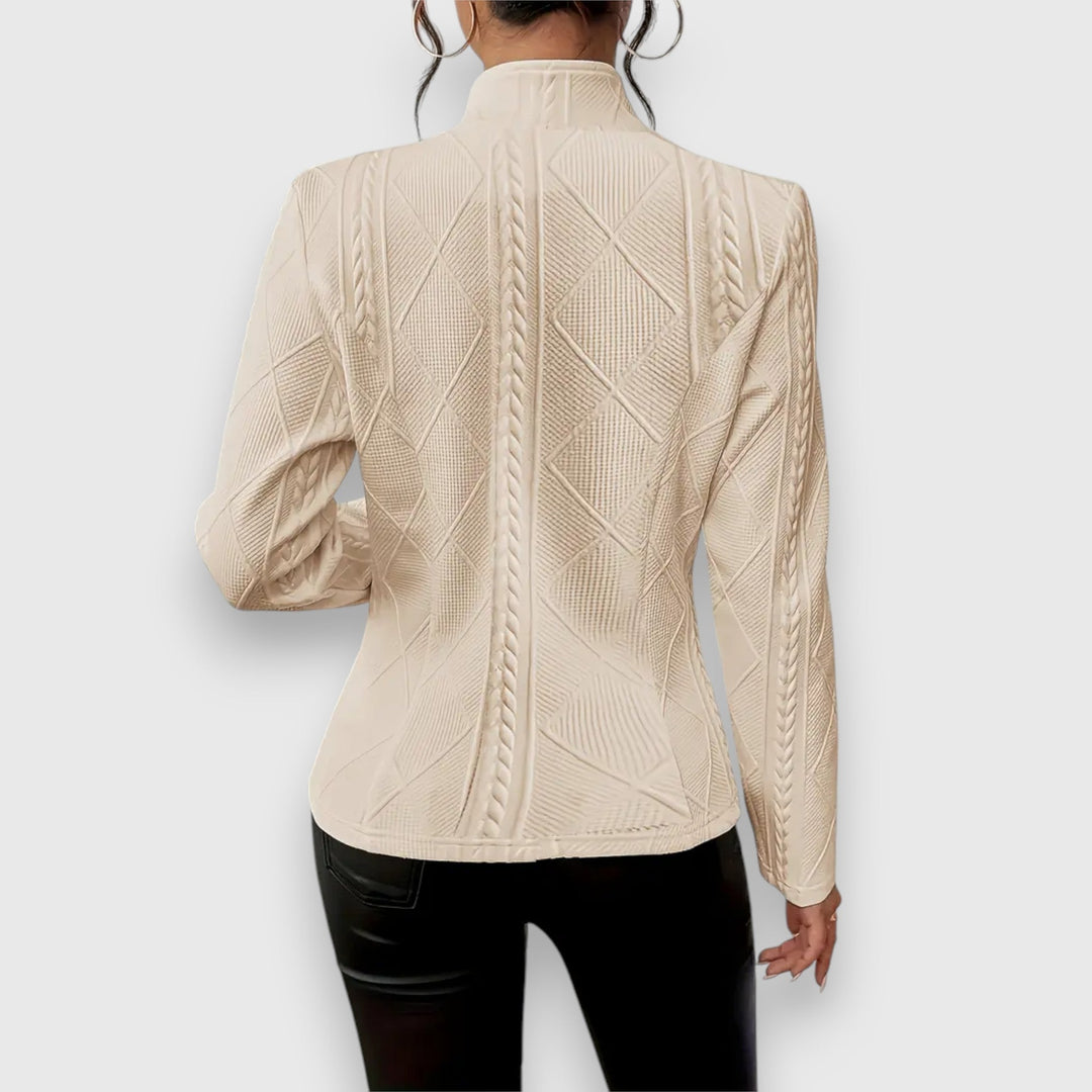 Briseis | Women's Mock Neck Cable Knit Sweater Top - Grey - Image 8