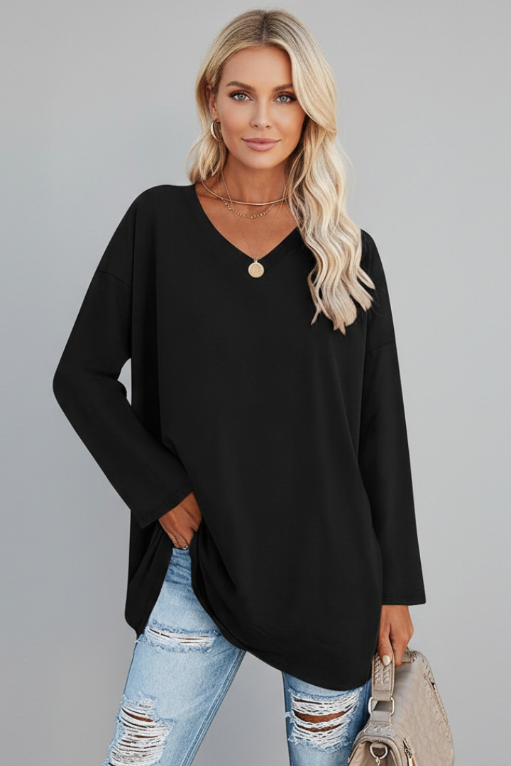 Brixton | Women's V Neck Relaxed Fit Long Sleeve Top - Black - Image 2