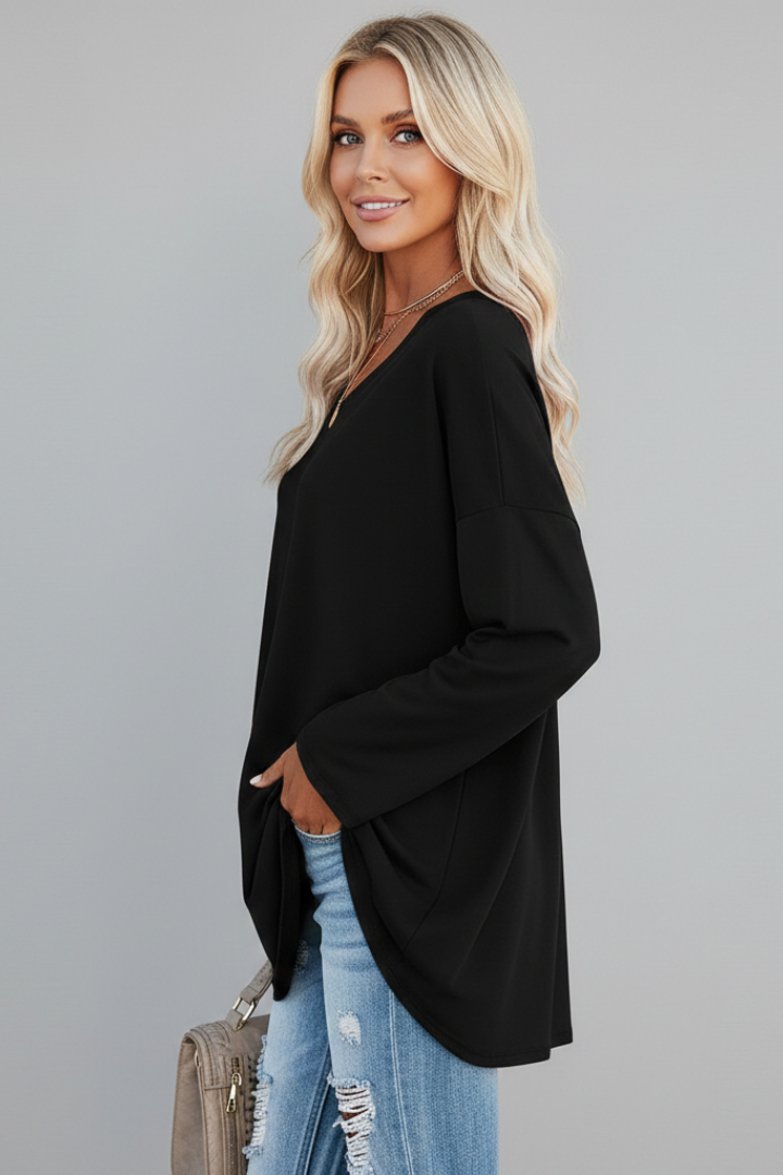 Brixton | Women's V Neck Relaxed Fit Long Sleeve Top - Black - Image 3