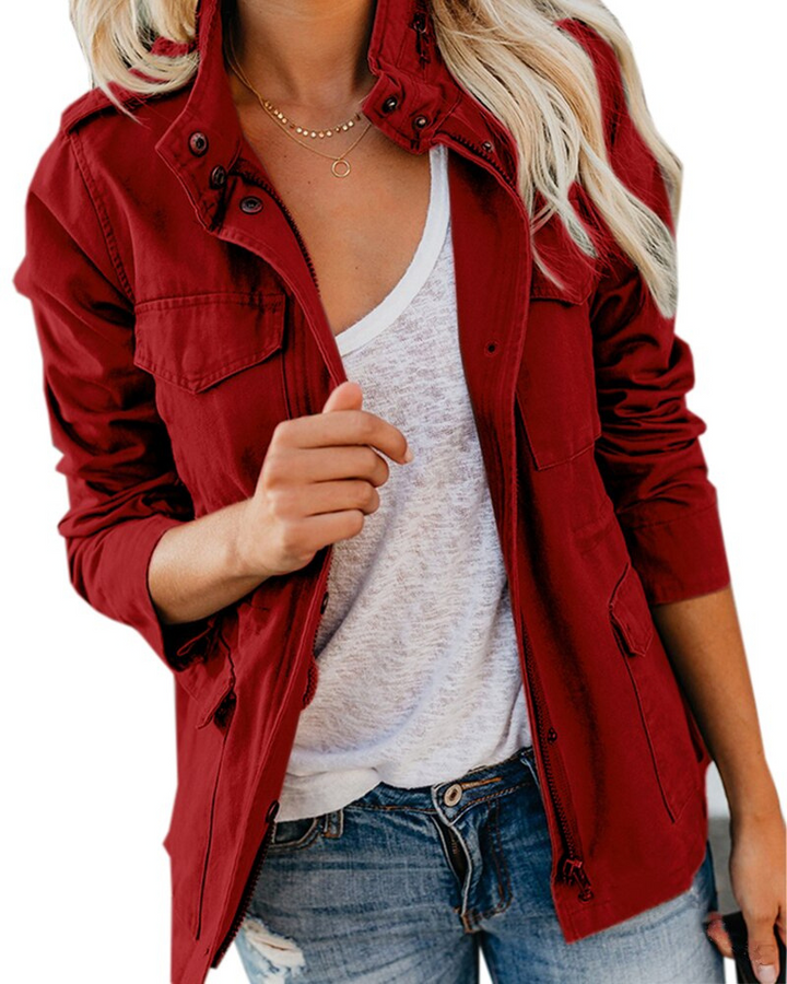 Brynn | Women's Khaki Zip Front Utility Jacket - Khaki - Image 5