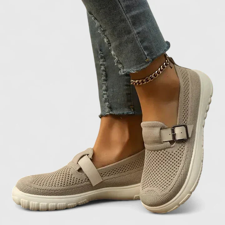 Sara | Women's Mesh Slip-On Sneakers with Buckle Strap Detail