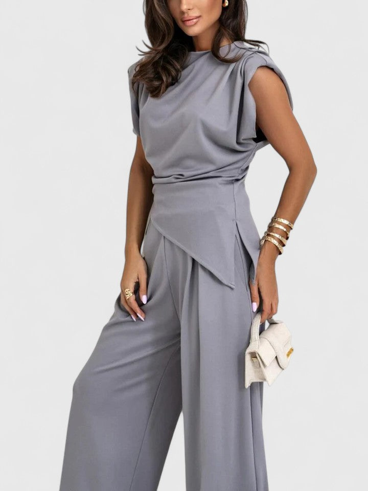 Laiza | Women's Draped Two-Piece Set Wide Leg Pants Occasion Outfit