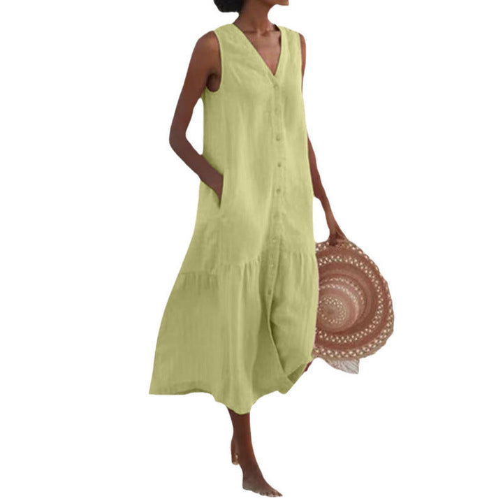 Calinda | Women's Sleeveless Button Front Midi Dress - Peach - Image 8