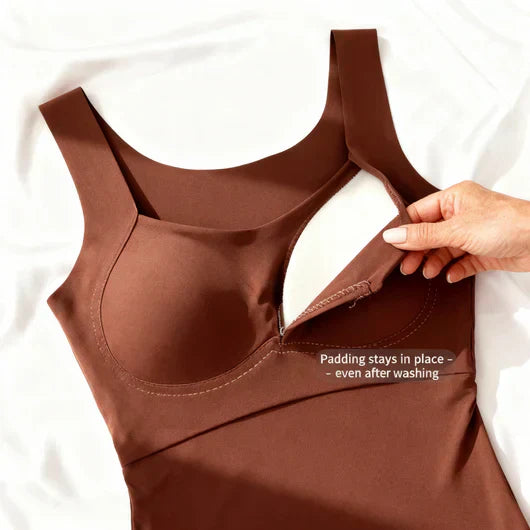 Calista | Women's Square Neck Built-In Bra Tank Top - Black - Image 16