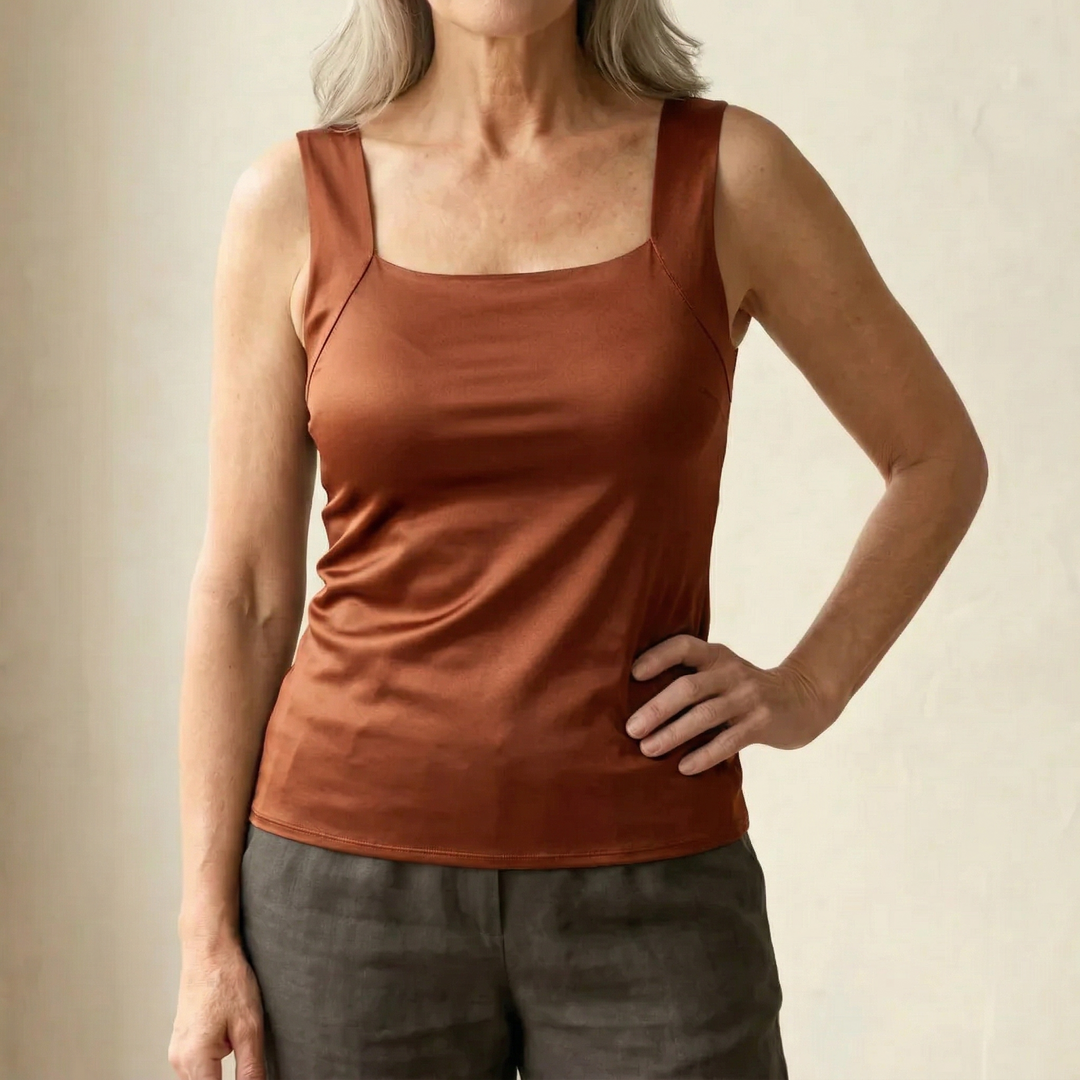 Calista | Women's Square Neck Built-In Bra Tank Top - Black - Image 3