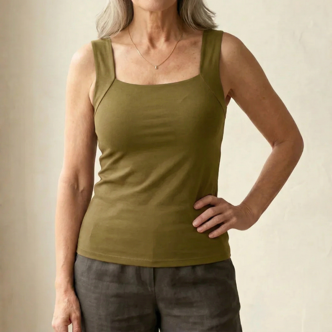 Calista | Women's Square Neck Built-In Bra Tank Top - Black - Image 4