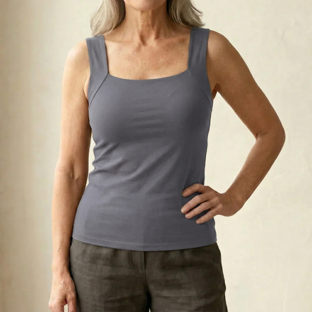 Calista | Women's Square Neck Built-In Bra Tank Top - Black - Image 5
