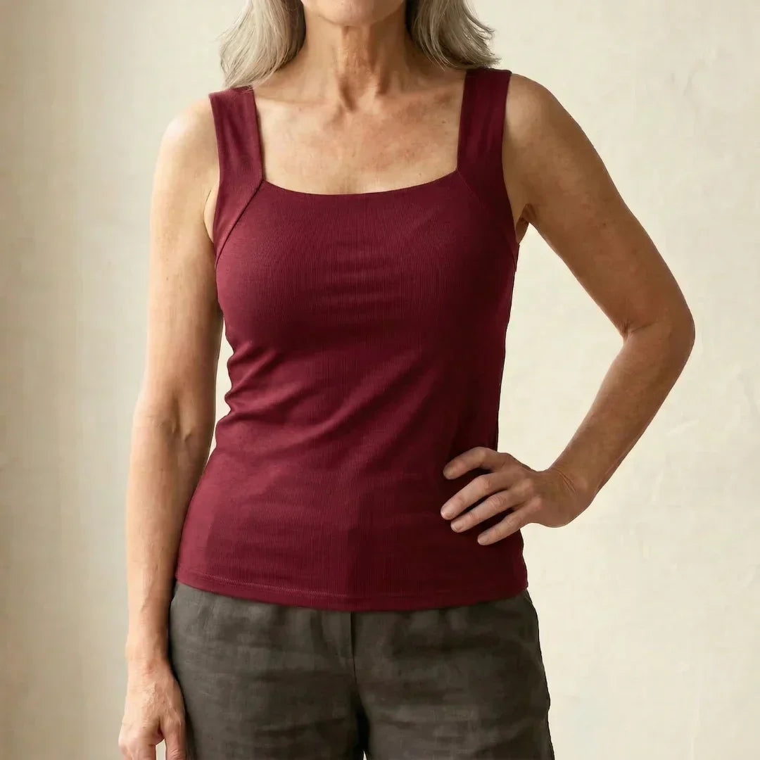 Calista | Women's Square Neck Built-In Bra Tank Top - Black - Image 7