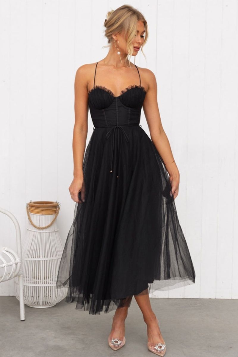 Calliope | Women's Corset Bodice Tulle Midi Dress - Brown - Image 3
