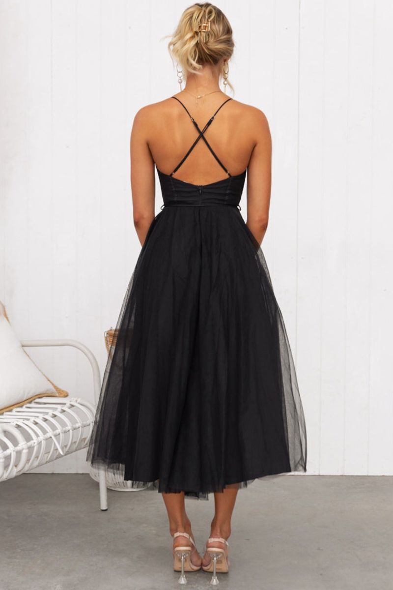Calliope | Women's Corset Bodice Tulle Midi Dress - Brown - Image 4