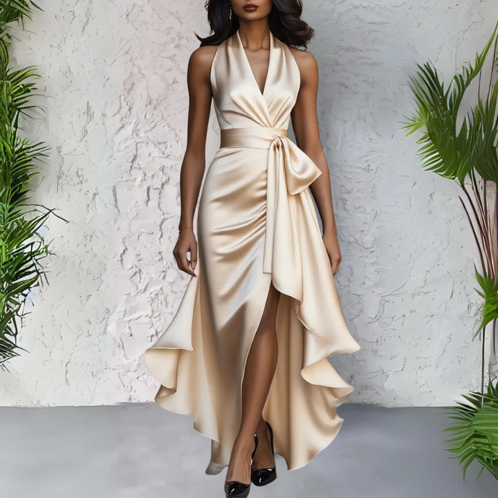 Calliope | Women's Halter Neck Maxi Dress - Champagne - Image 1