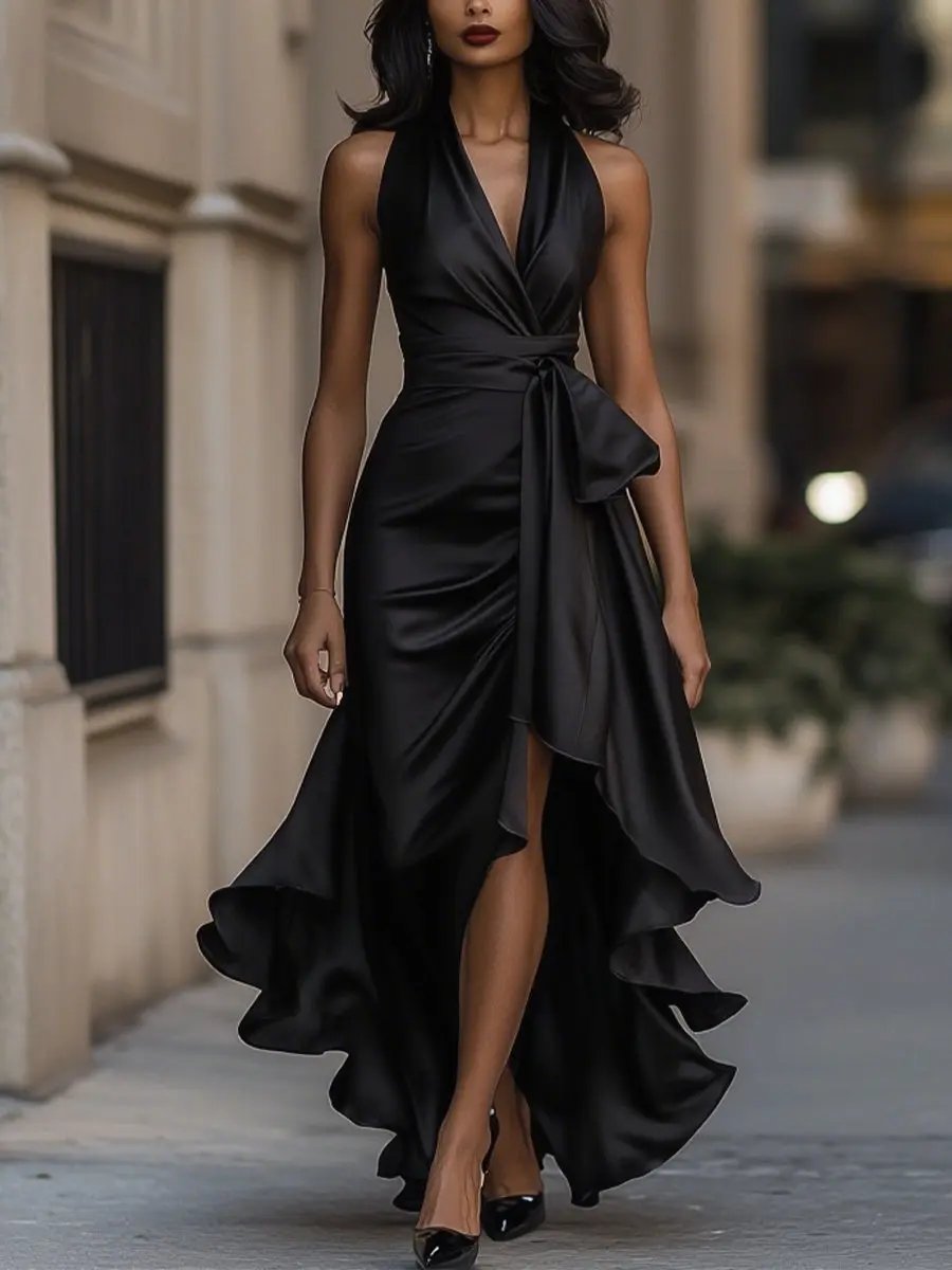 Calliope | Women's Halter Neck Maxi Dress - Champagne - Image 11