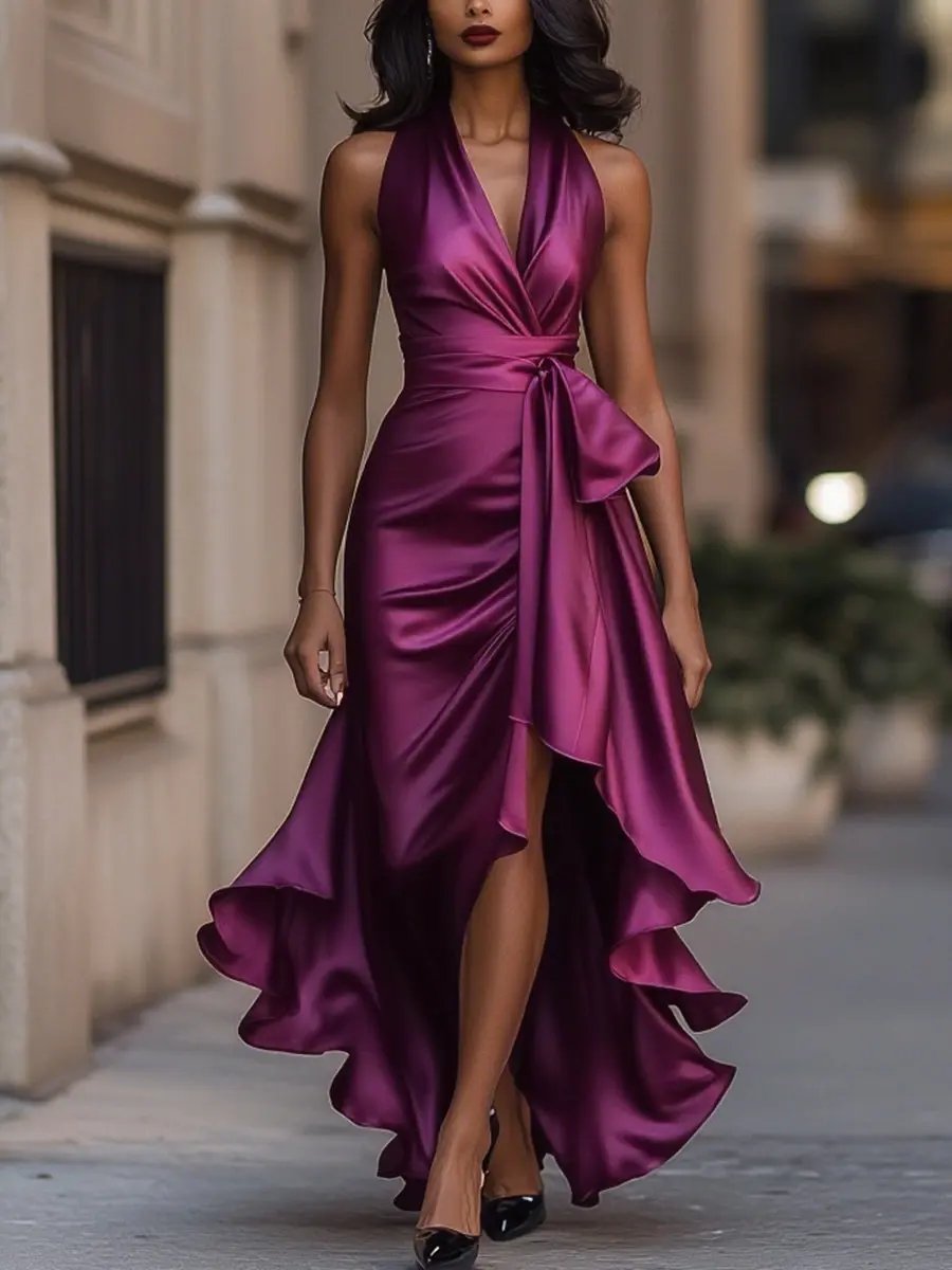 Calliope | Women's Halter Neck Maxi Dress - Champagne - Image 12