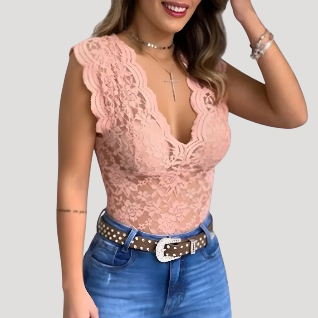 Calliope | Women's V Neck Sleeveless Top - Pink - Image 1