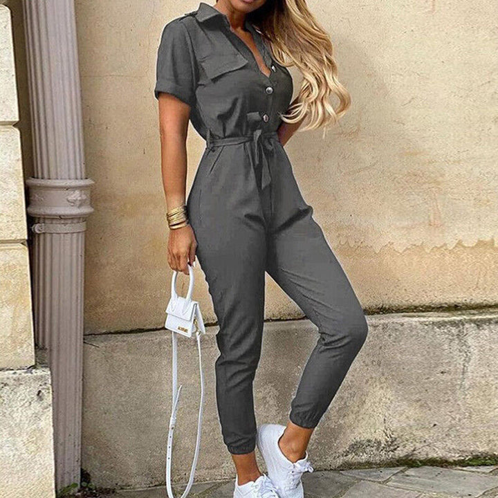 Calloway | Women's Striped Collared Short Sleeve Jumpsuit - Striped - Image 10
