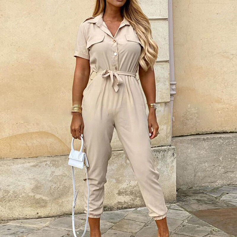Calloway | Women's Striped Collared Short Sleeve Jumpsuit - Striped - Image 12