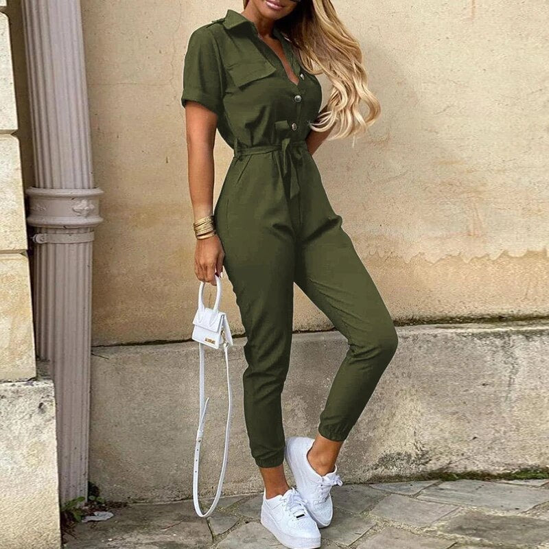 Calloway | Women's Striped Collared Short Sleeve Jumpsuit - Striped - Image 5