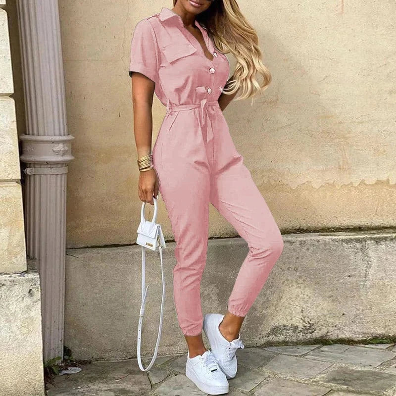 Calloway | Women's Striped Collared Short Sleeve Jumpsuit - Striped - Image 6
