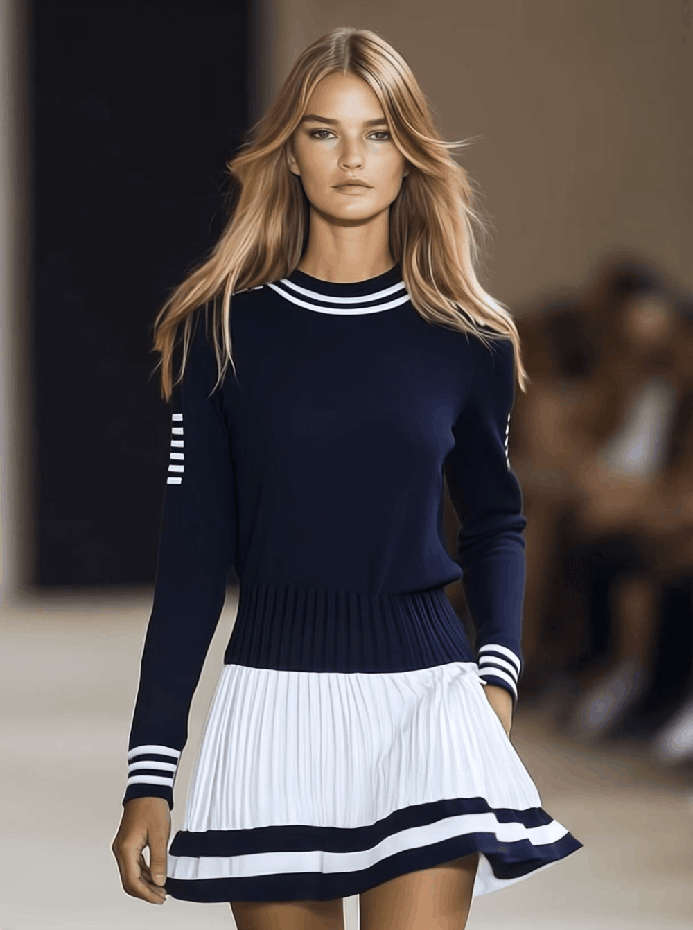 Calypso | Women's Striped Round Neck Mini Dress - Navy - Image 2