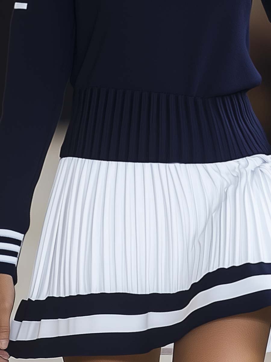 Calypso | Women's Striped Round Neck Mini Dress - Navy - Image 5