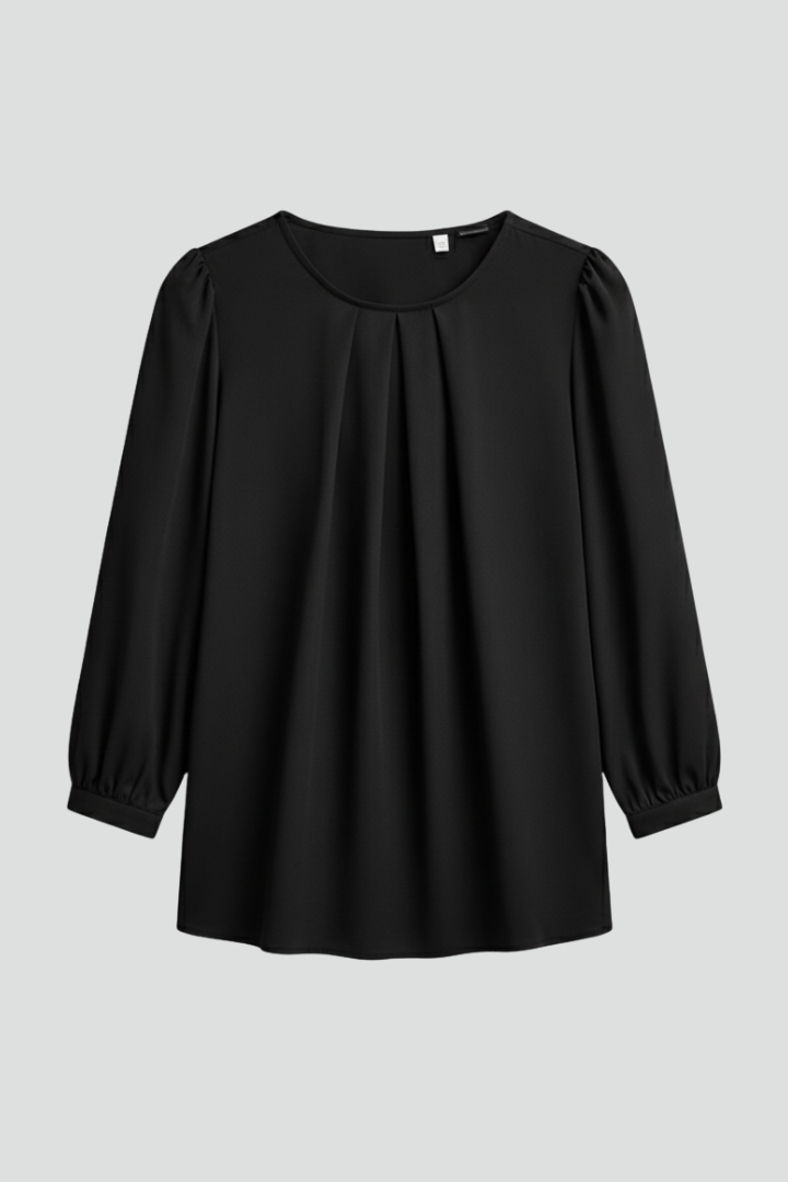 Camilla | Women's Puff Sleeve Round Neck Blouse - Black - Image 1