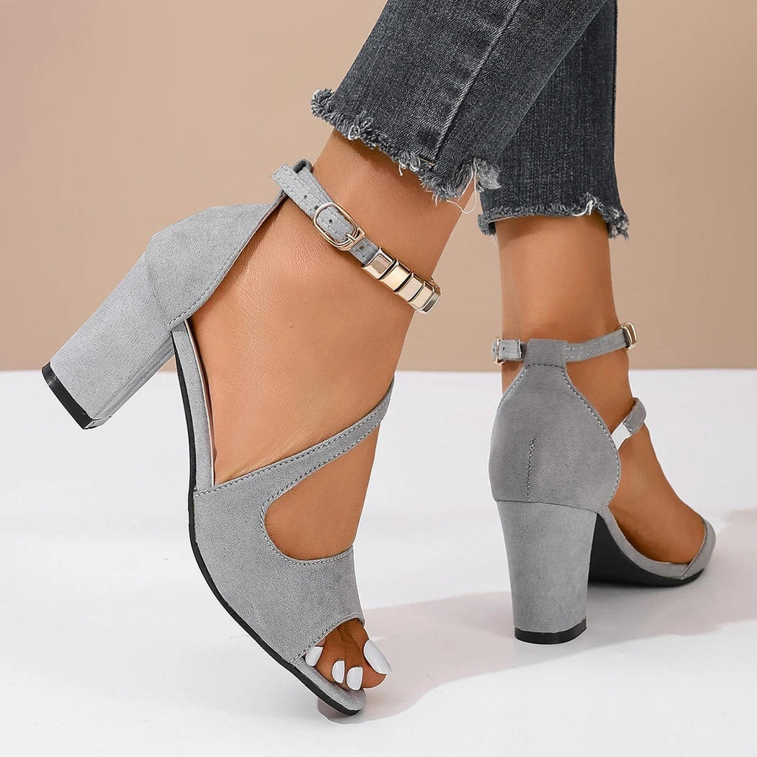 Camille | Women's Ankle Strap Block Heel Sandals - Beige - Image 11
