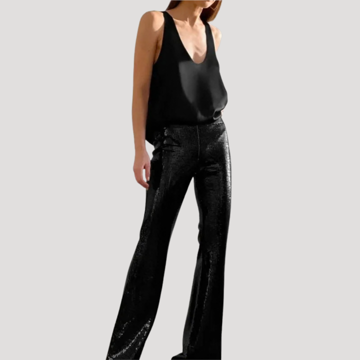 Camille | Women's Deep V Neck Sleeveless Tank Top - Black - Image 2