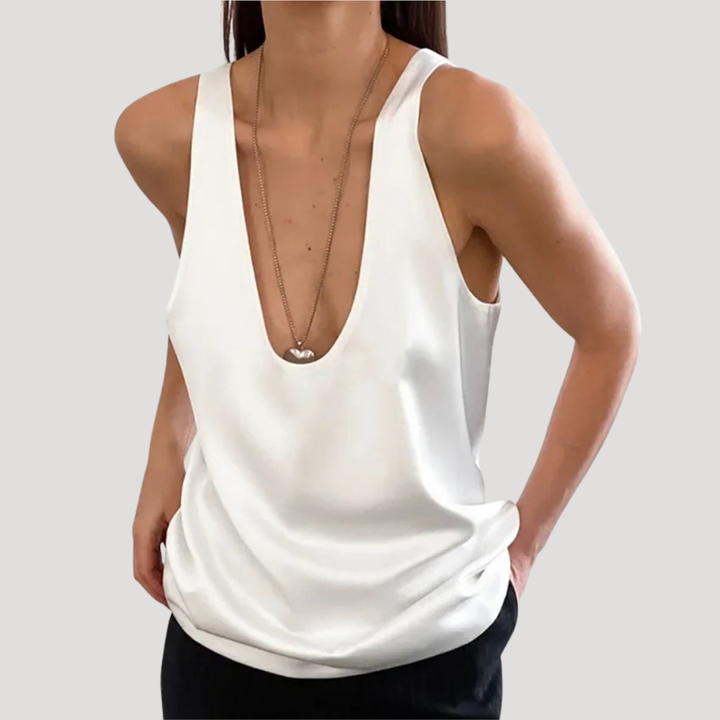 Camille | Women's Deep V Neck Sleeveless Tank Top - Black - Image 3