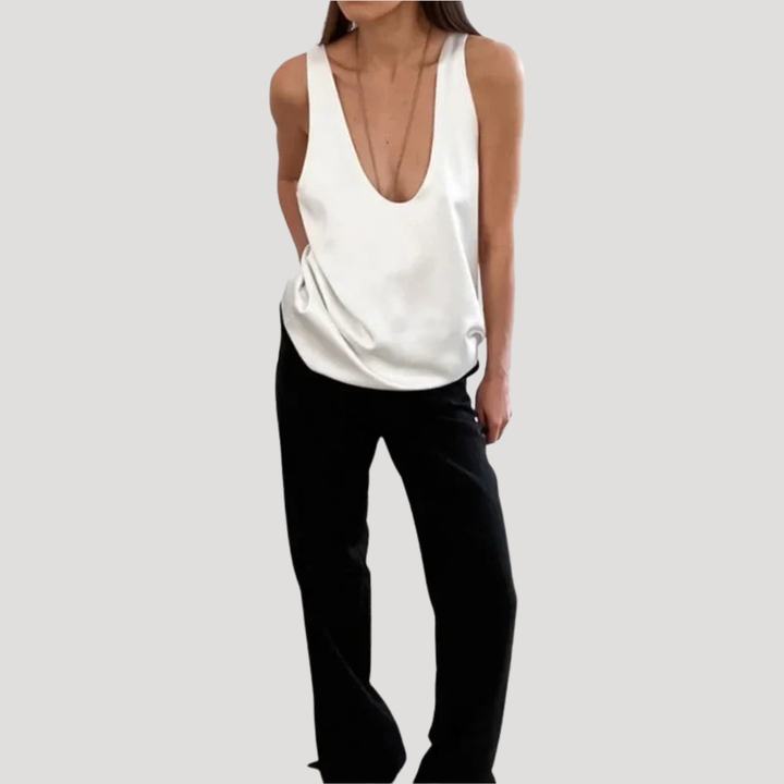 Camille | Women's Deep V Neck Sleeveless Tank Top - Black - Image 4