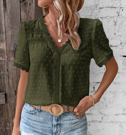 Camille | Women's V-Neck Lace Blouse - Image 2