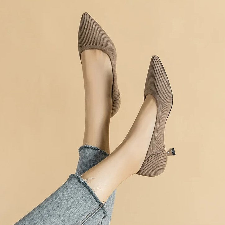 Carinne | Women's Pointed Toe Kitten Heel Pumps - Khaki - Image 1