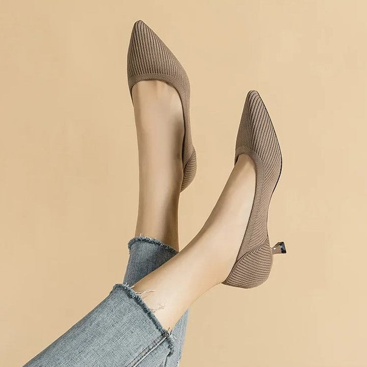 Carinne | Women's Pointed Toe Kitten Heel Pumps - Khaki - Image 1