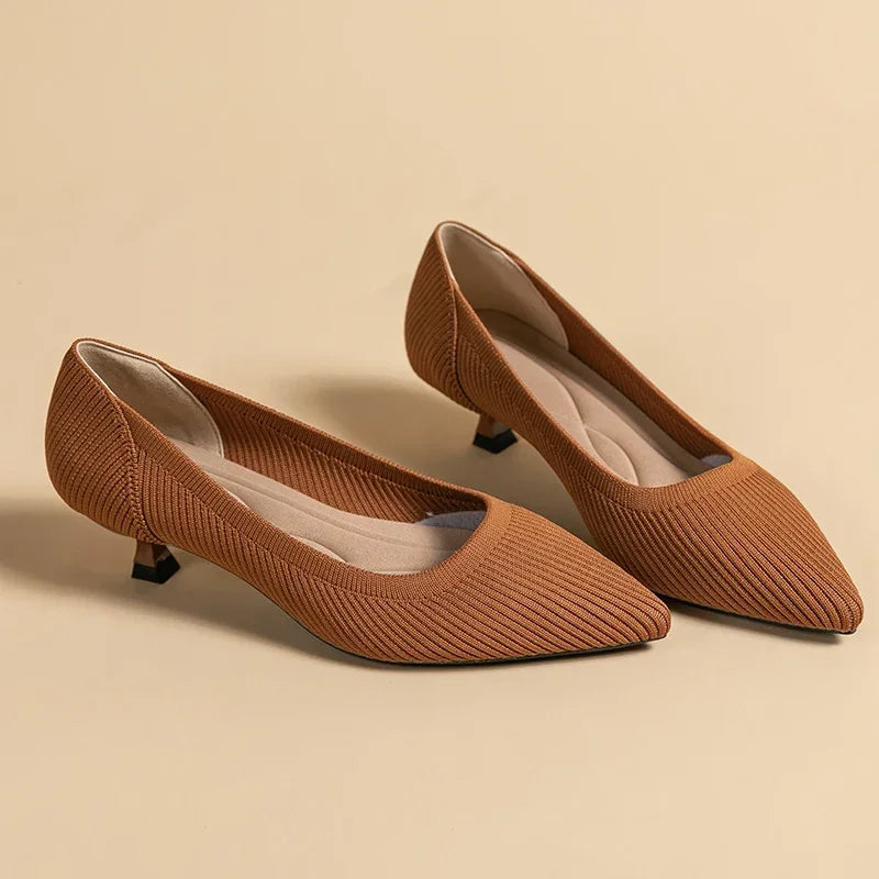 Carinne | Women's Pointed Toe Kitten Heel Pumps - Khaki - Image 5
