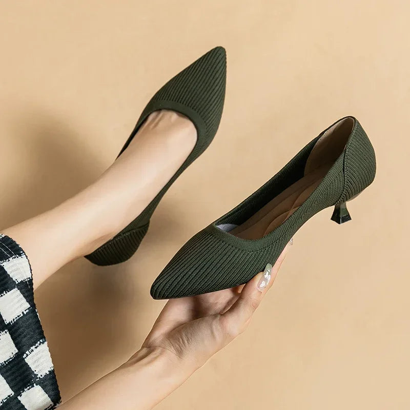 Carinne | Women's Pointed Toe Kitten Heel Pumps - Khaki - Image 7