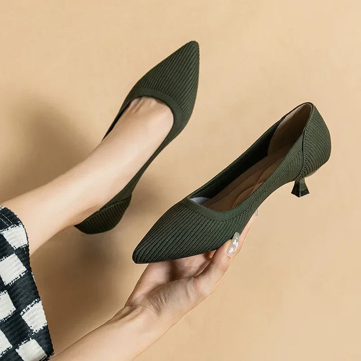 Carinne | Women's Pointed Toe Kitten Heel Pumps - Khaki - Image 7