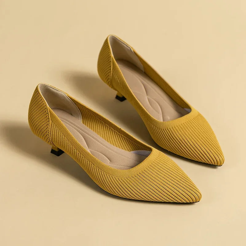 Carinne | Women's Pointed Toe Kitten Heel Pumps - Khaki - Image 8