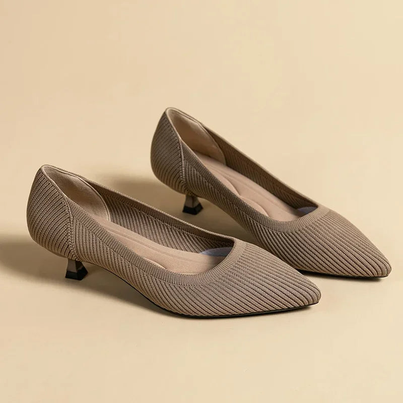 Carinne | Women's Pointed Toe Kitten Heel Pumps - Khaki - Image 9