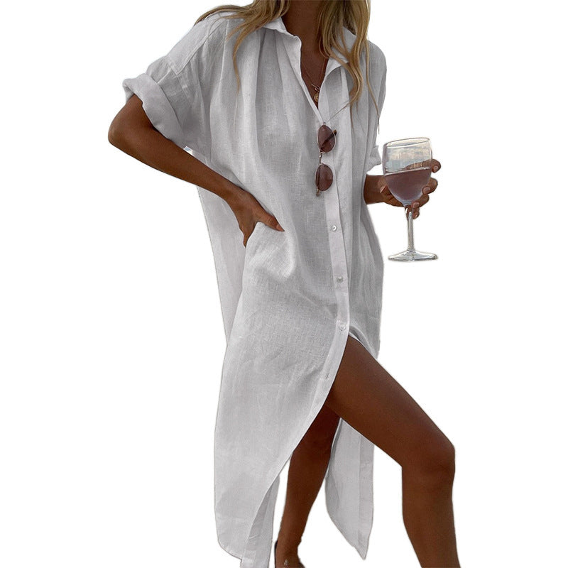 Carita | Women's Button Down Collared Beach Shirt Dress - Image 5