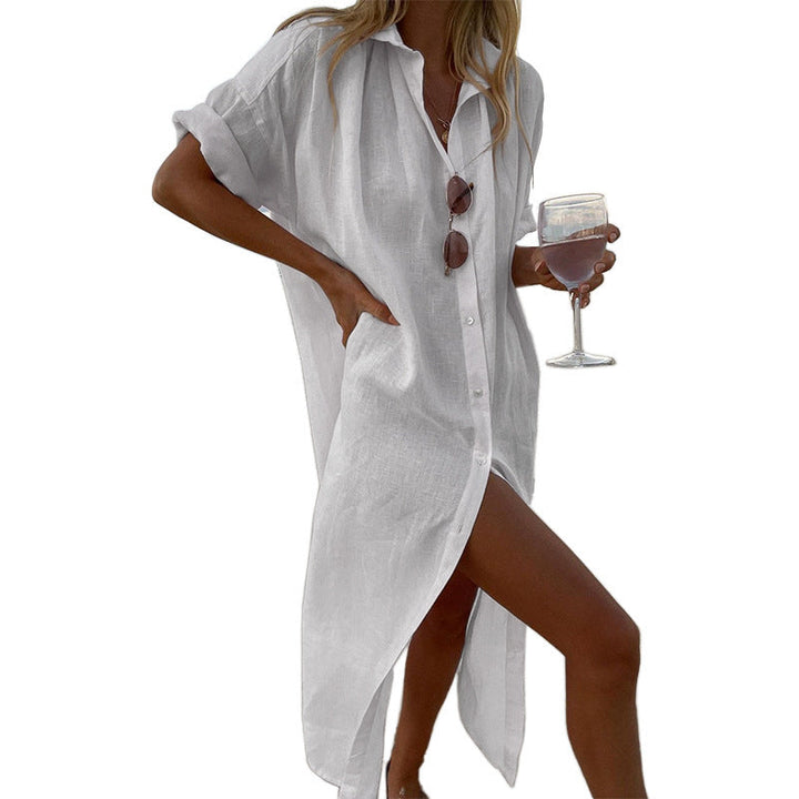 Carita | Women's Button Down Collared Beach Shirt Dress - Image 5