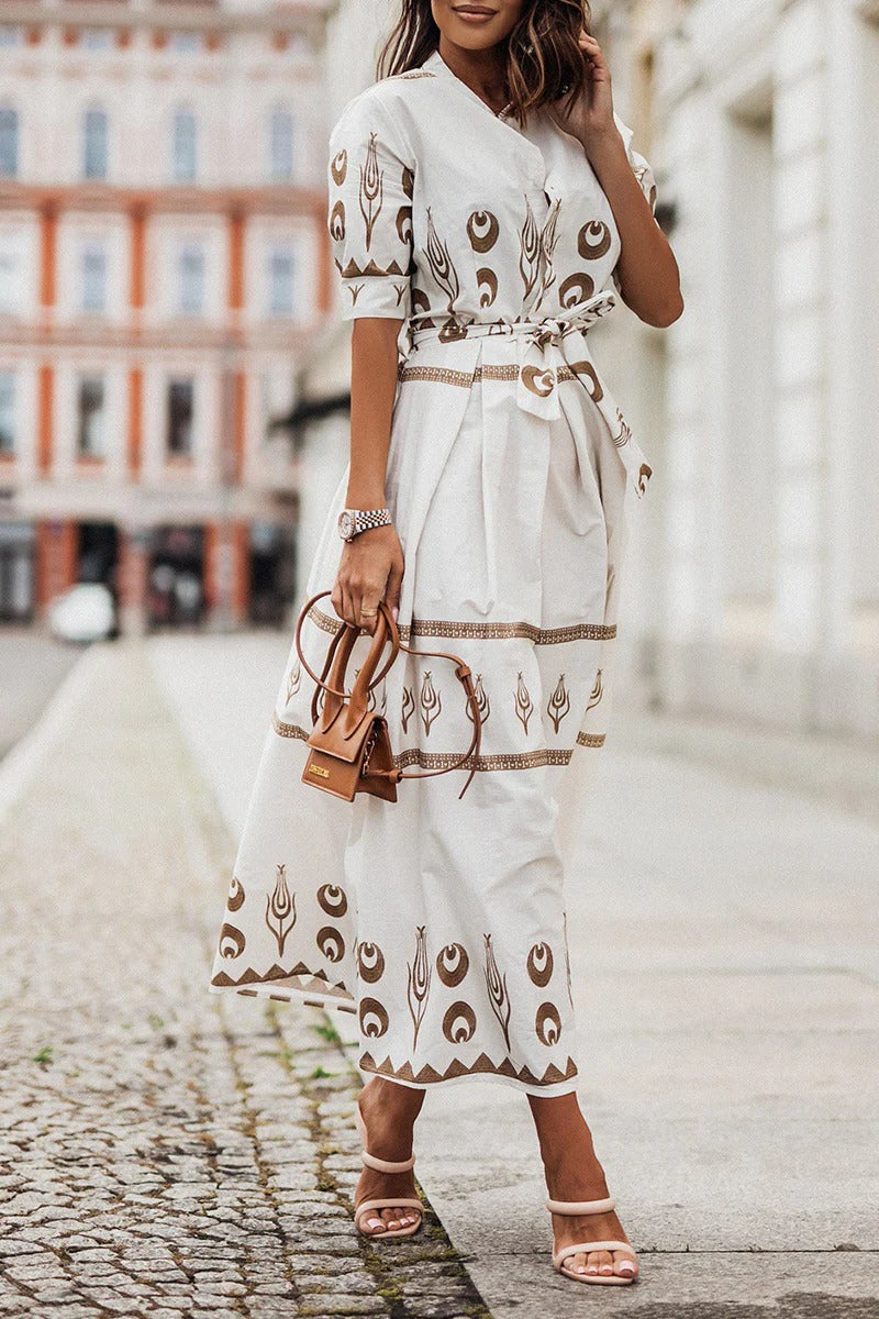 Cassandra | Women's Collared Printed Long Sleeve Midi Dress - Black - Image 5
