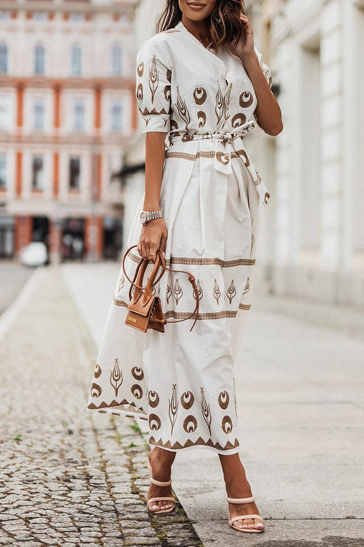 Cassandra | Women's Collared Printed Long Sleeve Midi Dress - Black - Image 5