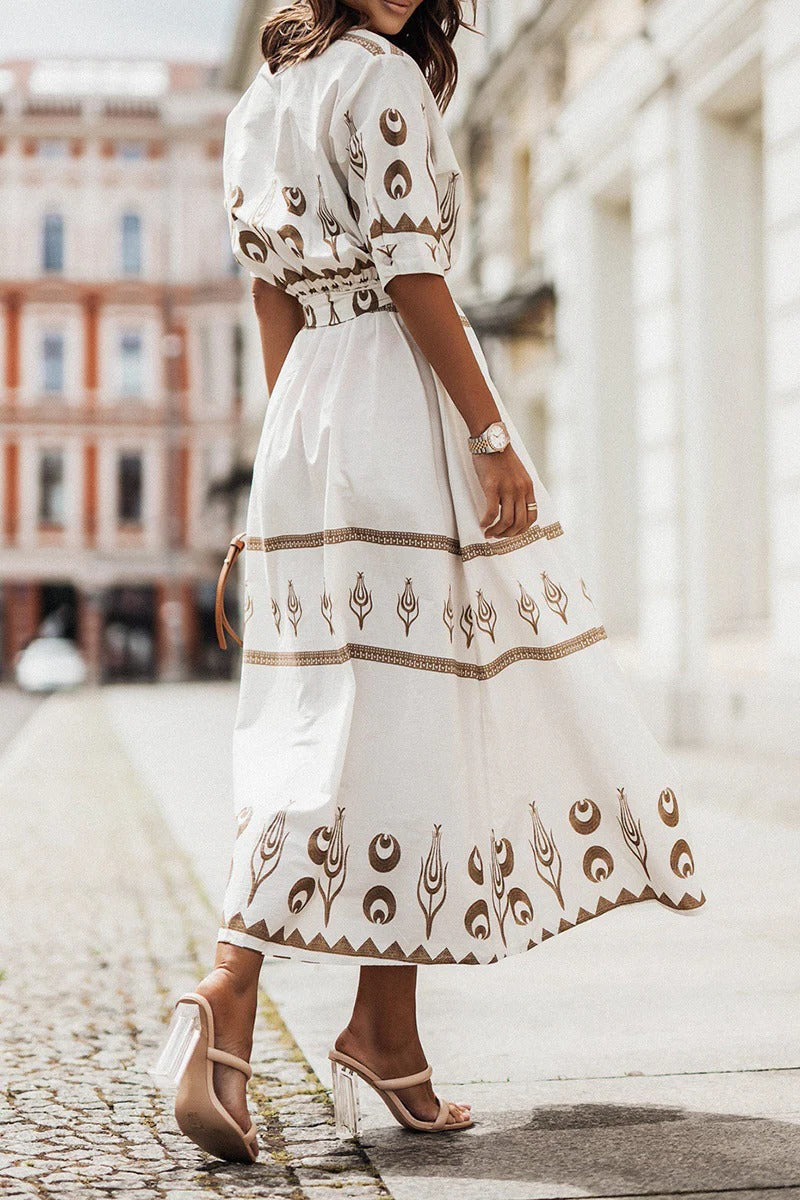 Cassandra | Women's Collared Printed Long Sleeve Midi Dress - Black - Image 6