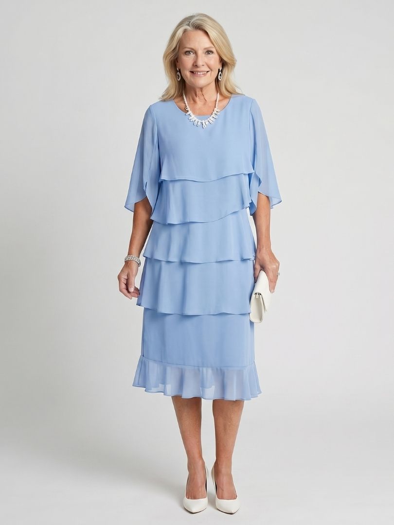 Cassia | Women's Tiered Flutter Sleeve Midi Dress - Black - Image 5