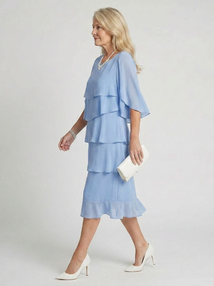 Cassia | Women's Tiered Flutter Sleeve Midi Dress - Black - Image 7